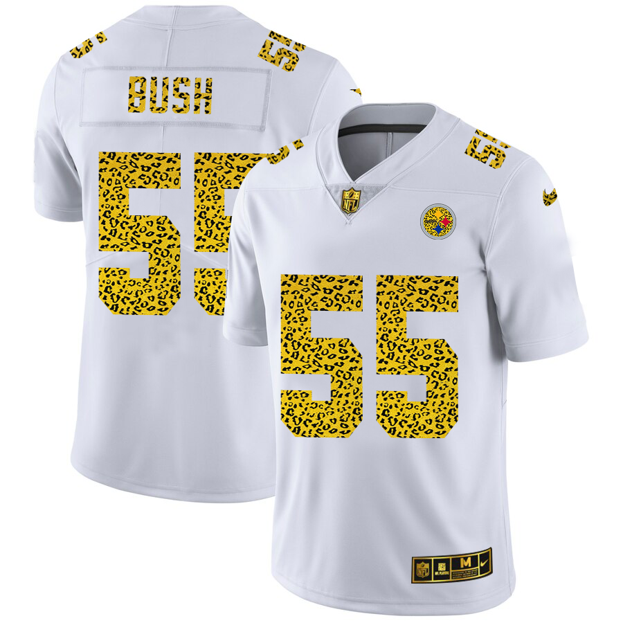 Pittsburgh Steelers #55 Devin Bush Men Nike Flocked Leopard Print Vapor Limited NFL Jersey White->pittsburgh steelers->NFL Jersey